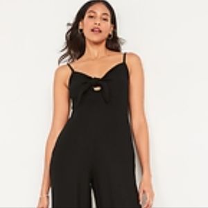Old Navy Cropped Knotted Cutout Smocked Linen-Blend Wide-Leg Jumpsuit XL NWOT